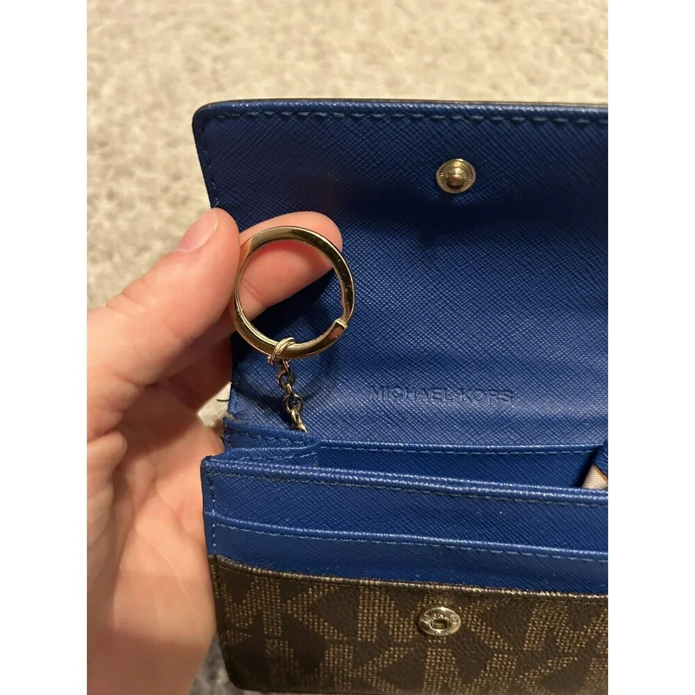 michael kors keychain wallet Blue‎ And Brown Logo Design Leather